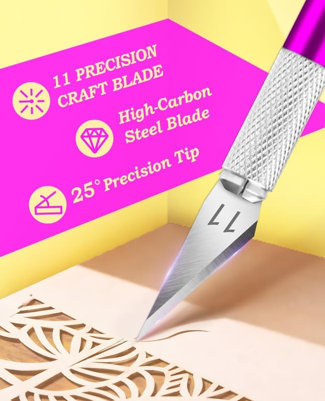DIYSELF Craft Knife Set with 20 Extra #11 Blades, Aluminum Handle, Ruler | Exacto Knife Kit for DIY, Art, Model Making, Craft Knife with Blades for Artists & Modelers, Aluminum Handle, Purple