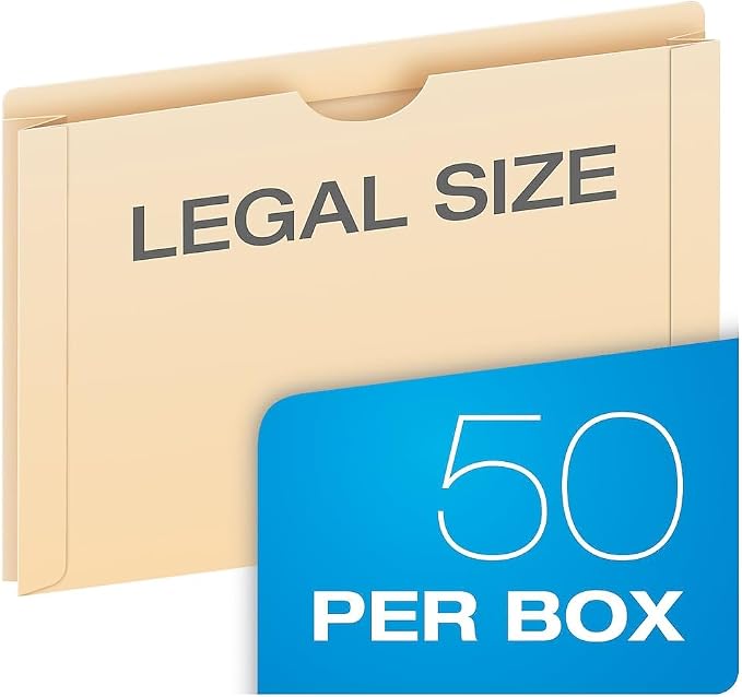 Pendaflex File Jackets, Legal Size, Manila, 2" Expansion, Reinforced Straight-Cut Tabs with Thumb Cut, 50 Per Box (23200EE), Beige