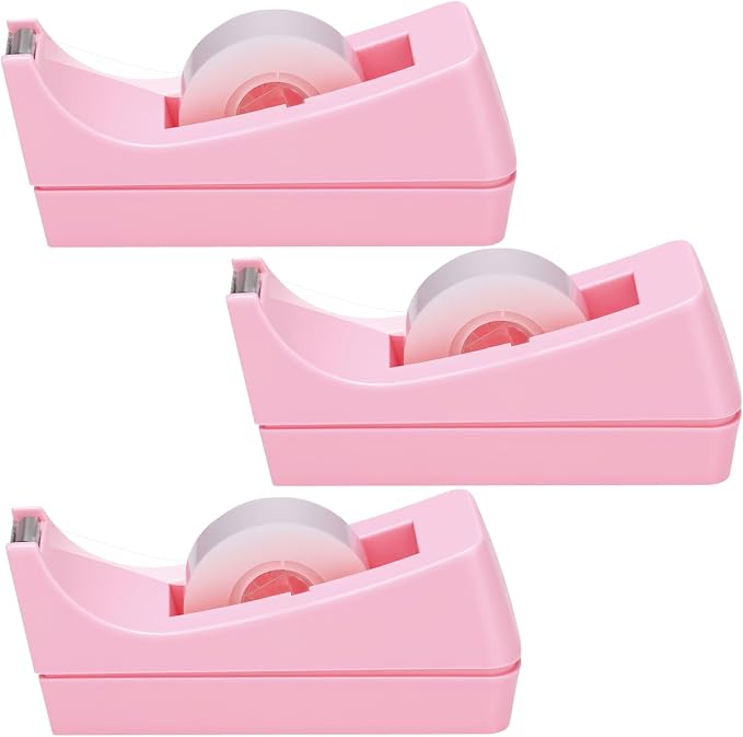 3 Pack Desktop Tape Dispensers Non Skid Base for Office Home School (Tape Not Included) (Pink)