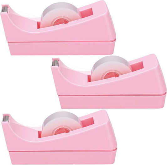 3 Pack Desktop Tape Dispensers Non Skid Base for Office Home School (Tape Not Included) (Pink)