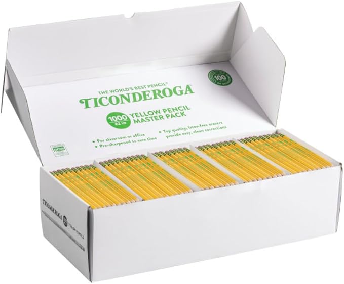 Ticonderoga Wood-Cased Pencils, Pre-Sharpened, 1000/Box, 2 Boxes | 2 HB Soft, Yellow, 2000 Pencils Total, X13100