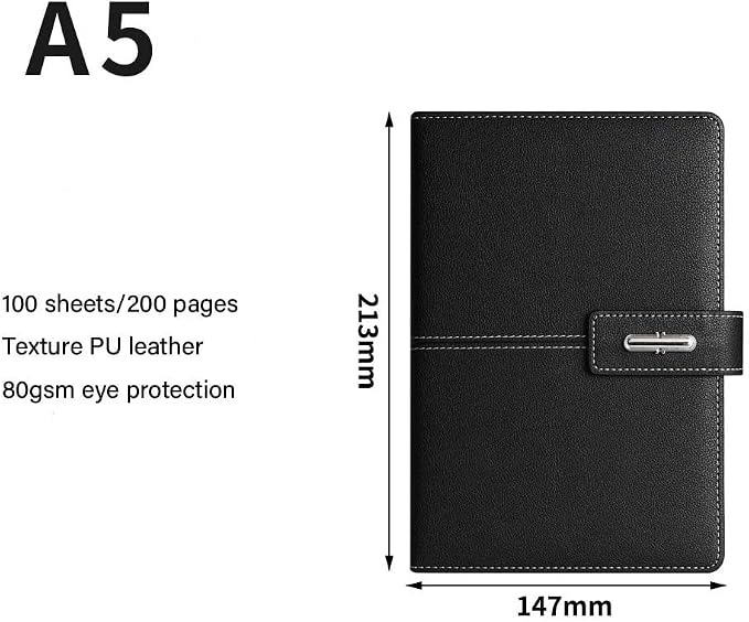 A5 Notebook Journal Leather Journal Hardcover With Pen Set for Work School Writing Business Notebook 200 pages + pen refill + gift box packaging(Black)
