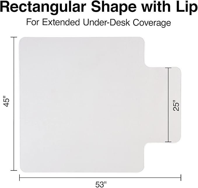 Staples Office Chair Mat, Clear Floor Mats with Lip, Hard Floors, Textured Underside, Extended Under-Desk Coverage, 53 x 45 Inch, Smooth Glide