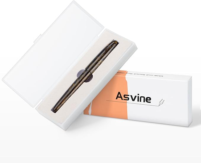 Asvine C80 Fountain Pen #8 Extra Fine Nib Large Handcraft Pen with Converter Pen Box Collection Set (Brown Gold)