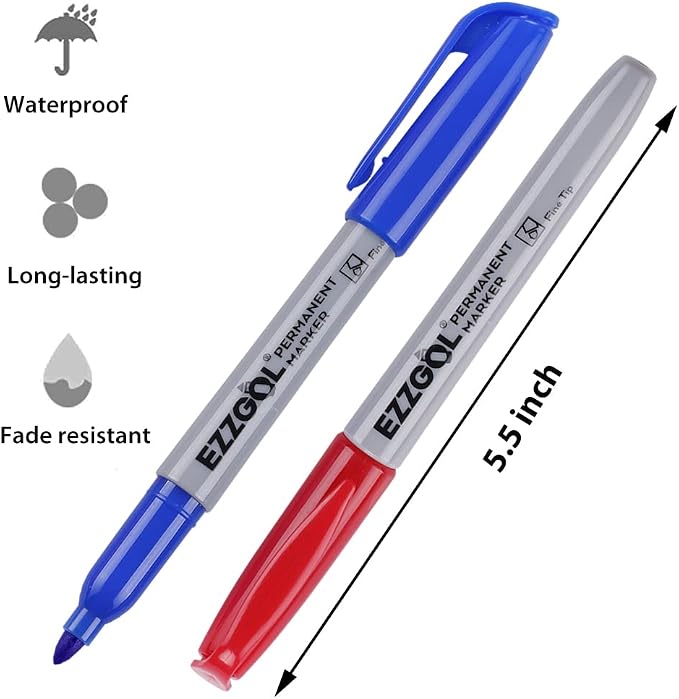 Ezzgol Permanent Markers Bulk, Permanent Marker Bulk Pack of 72, 4 Assorted Colors, Fine Point Permanent Markers For Adult Coloring as Office, School Supplies