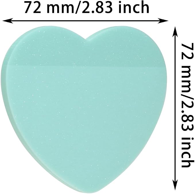 ONLYKXY Glitter Heart Shape Transparent Sticky Notes for Annotating,2.8in Pastel Color Waterproof Index Sticker Self-Stick Book Tabs Soft PET Marker Memo Pad for Home School Office (2, Green)