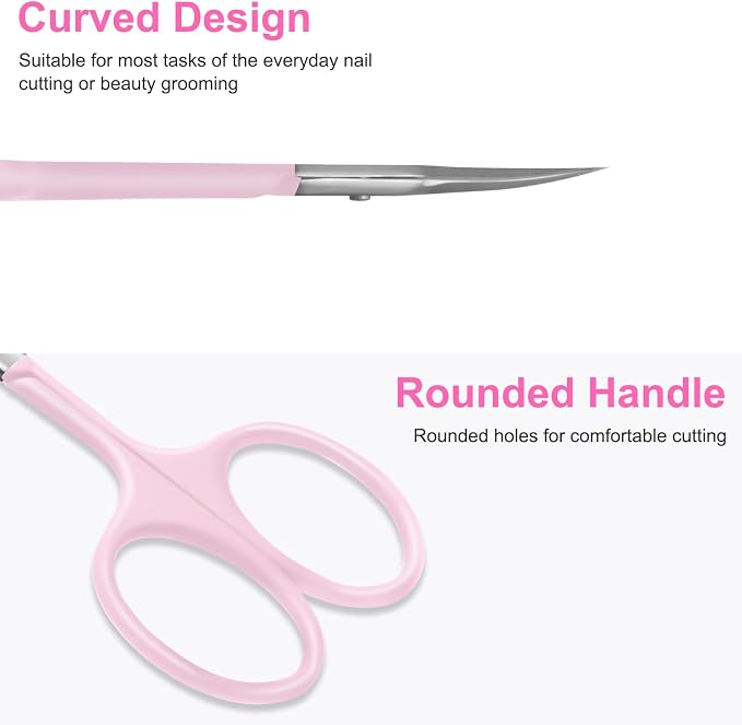 CGBE Cuticle Scissors, Extra Fine Curved Eyebrow Scissors, Pink | Stainless Steel, Round Handle, Precise Pointed Tip, Hangnail And Dry Skin Trimming, Russian Manicure Care