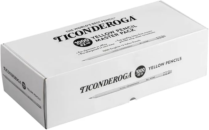 Ticonderoga Wood-Cased Pencils, Pre-Sharpened, 1000/Box, 2 Boxes | 2 HB Soft, Yellow, 2000 Pencils Total, X13100
