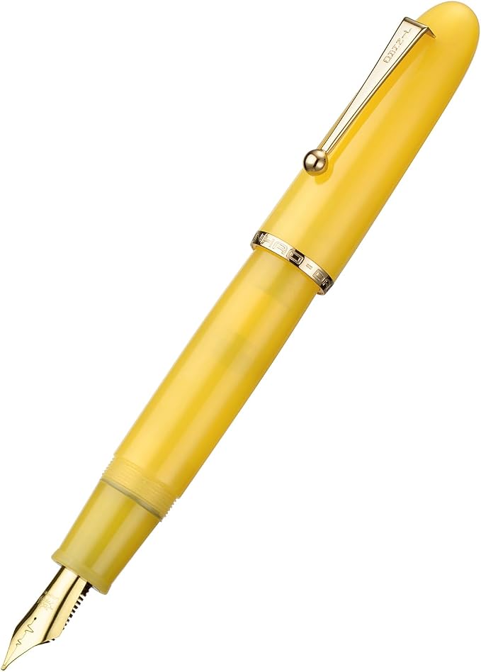Jinhao 9019 DaDao Series Fountain Pen, Size 8 Medium Heartbeat Nib with Large Ink Converter, Yellow Jade Acrylic Design Smooth Writing Pen (Gold Trim)