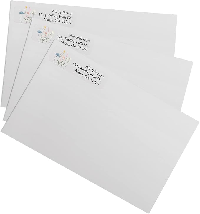 Clear Wildflower Rolled Address Labels / 500 Personalized Return Address Labels/Designer Address Stickers in Elegant Plastic Dispenser