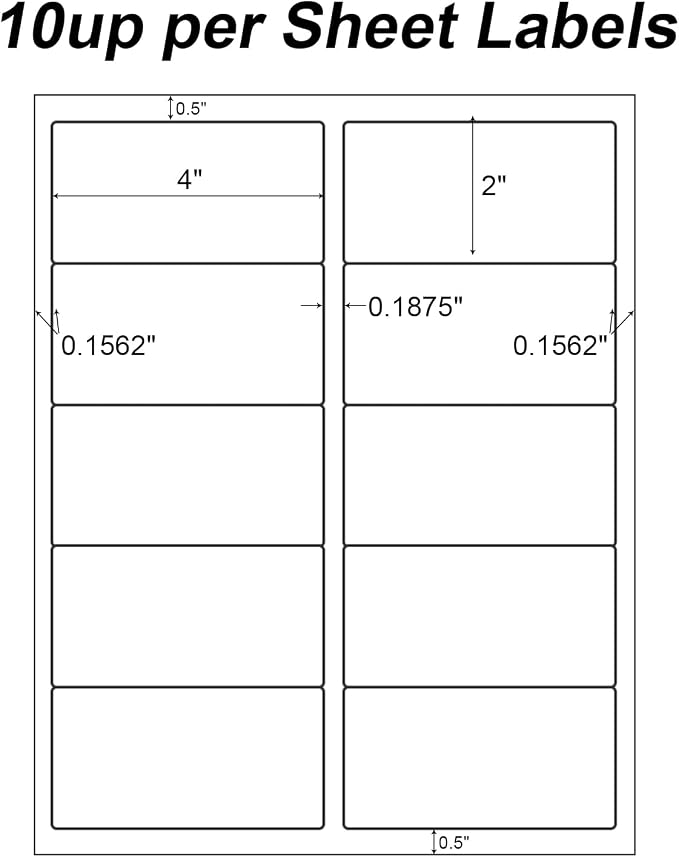 2" x 4" Shipping Labels - 100 Sheets 10 Up Self Adhesive Mailing Labels,1000 PCS Address Labels for Laser & Inkjet Printers, Handwrite-Friendly