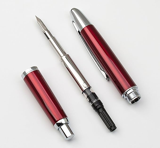 JINHAO 10 Press Fountain Pen, Retractable Metal Pen with Ink Converter (EF Nib 0.38mm, Red)