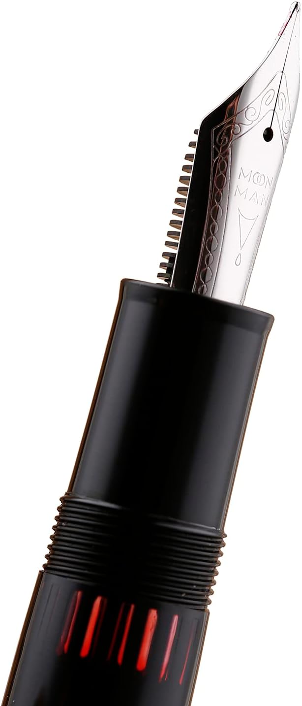 erofa Majohn P136 Piston Fountain Pen Medium Nib with Box, Black Resin Writing Pen Set