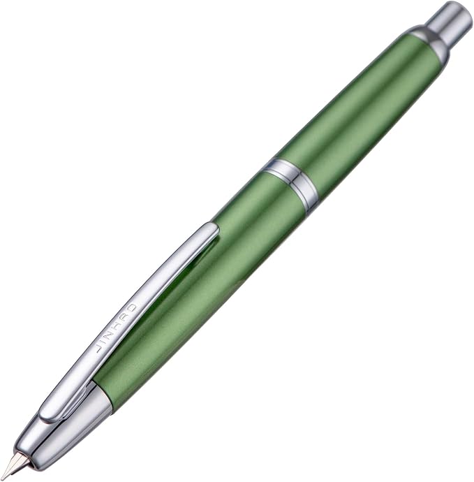 Jinhao 10 Press Fountain Pen with Box, Sea Pine Green Retractable Medium Nib with Ink Converter Set (Silver Clip)
