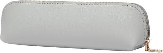 Pencil Case Small Pencil Pouch Slim (Gray, Faux Leather)