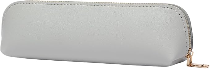 Pencil Case Small Pencil Pouch Slim (Gray, Faux Leather)