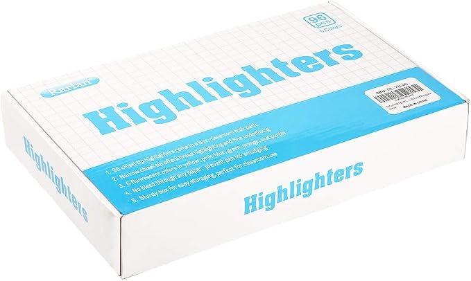 Rarlan Highlighters, Chisel Tip, Assorted Fluorescent, 96 Count Bulk Pack | Highlighters Assorted Colors for Classroom & Office, Study Essentials, Ideal for Back to School and Teacher Supplies