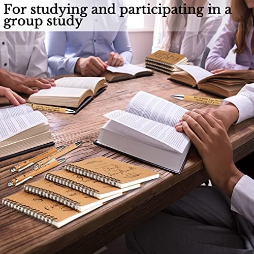 Kosiz 100 Pcs/ 50 Set Christian Gift Bulk A5 Spiral Notebook 5.5"x8.3" Christian Prayer Journal Bible Ballpoint Pen Religious Gift for Women Sunday School Church Member Back to School Gifts (Brown)