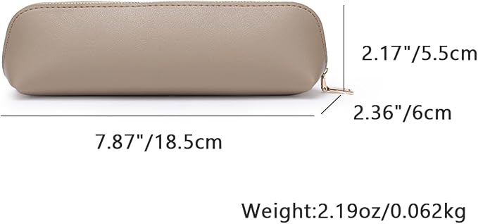 Pencil Case Small Pencil Pouch Slim (Khaki, Faux Leather)
