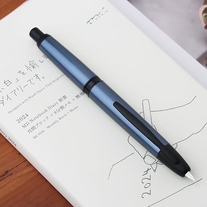 erofa Majohn A1 Press Fountain Pen Fine Nib with Box, Retractable Blue Metal Ink Pen with Converter Writing Set (Black Clip Version)