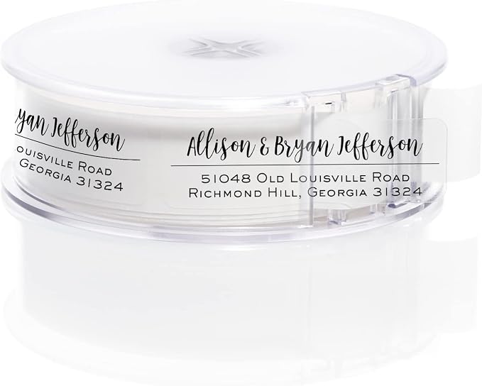 Clear Mixed Font Rolled Address Labels / 250 Personalized Return Address Labels/Designer Address Stickers in Elegant Plastic Dispenser