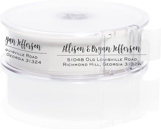 Clear Mixed Font Rolled Address Labels / 500 Personalized Return Address Labels/Designer Address Stickers in Elegant Plastic Dispenser