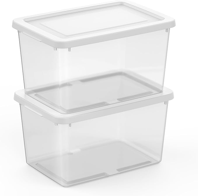 Sterilite Storage Box, Stackable Clear Plastic Bins, 20 Quart, 24-Pack | Heavy-Duty Organizing Containers with Snap-On Lids for Closet, Bathroom, and Office