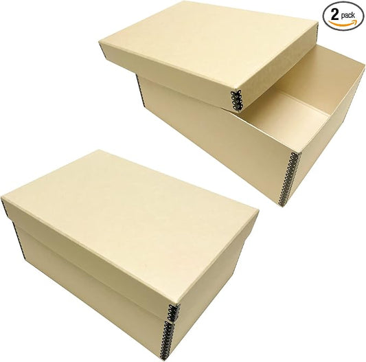 Lineco Archival Photo Card Box, Museum-Quality, 5x8x12 Inch, Tan, 2 Pack | Acid-Free with Removable Lid, Metal-Edge Corner, Bulk Storage and Preservation for Negatives, Prints, Films, Photos, Snapshot