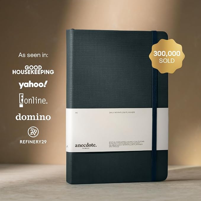 Anecdote Daily Planner w/ 2026-2027 Calendar | Start Anytime 26 Weeks Undated | 1 Page per Day | 8.5" x 5.2" | Hardcover To-Do List Organizer, Plan Your Success, Achieve Productivity Goals (Ink Blue)