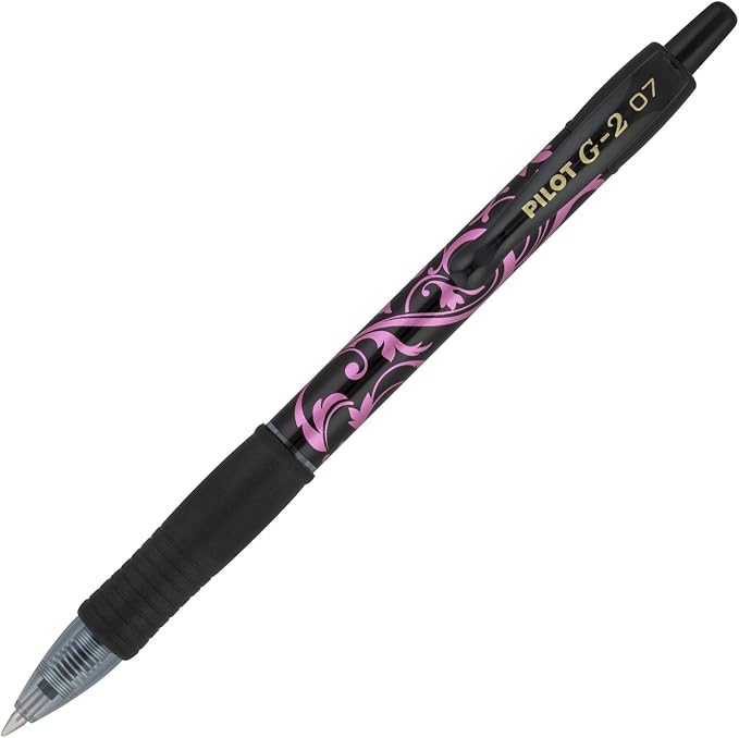 PILOT G2 Premium Gel Roller Pens, Fine Point 0.7 mm, Black Ink, Fashion Collection, Pink Floral Design, Pack of 6