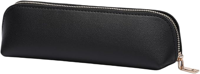 Pencil Case Small Pencil Pouch Slim (Black, Faux Leather)