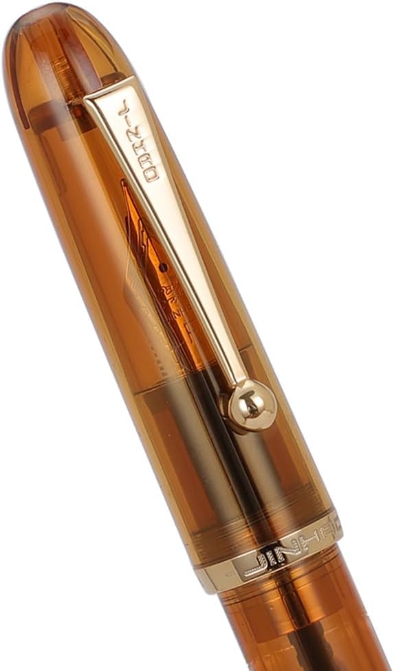 Jinhao 9016 Fountain Pen Fine Point, Dadao Series Transparent Amble Acrylic Heartbeat Nib with Large Converter for Writing