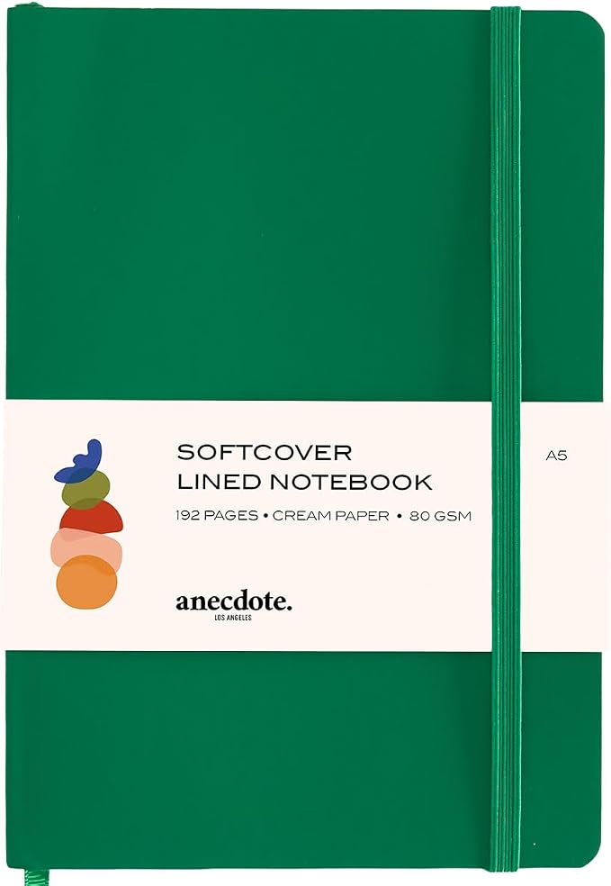 Softcover Ruled Journal with Thick 80 gsm Lined Cream Paper A5 size (8.3 inches x 5.4 inches) - Daily Writing Notebook for Travel, School and Office Use - Diary for Women and Men - Apple Green