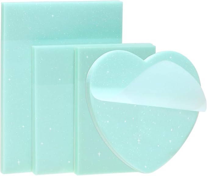 ONLYKXY 4Pack Mixed Shape Transparent Sticky Notes for Annotating,Glitter Pastel Color Waterproof Index Sticker Self-Stick Book Tabs 200Sheets Soft PET Marker Memo Pad for Home School Office (Green)