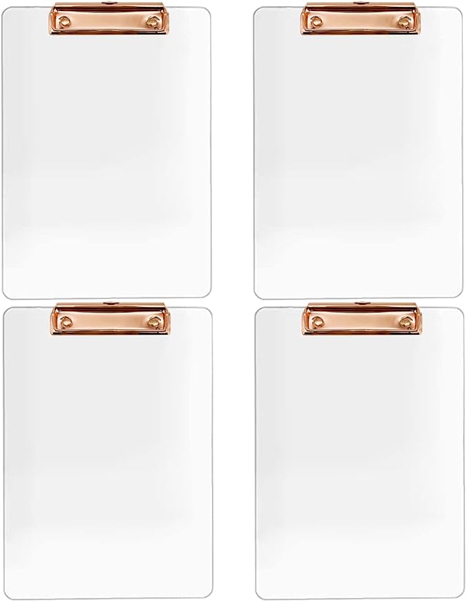 JIARI 4 Pack Clear Acrylic Office Clipboard A4 Letter Size 8.6" x 12.2" (Rose Gold 4 Pack)