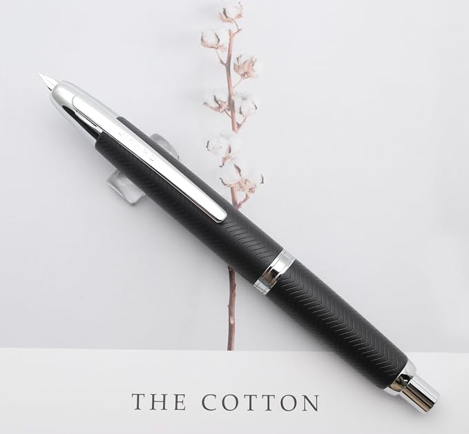 JINHAO 10 Press Fountain Pen, Retractable Metal Pen with Ink Converter (F Nib 0.5mm, Wavy Texture Matte Black)