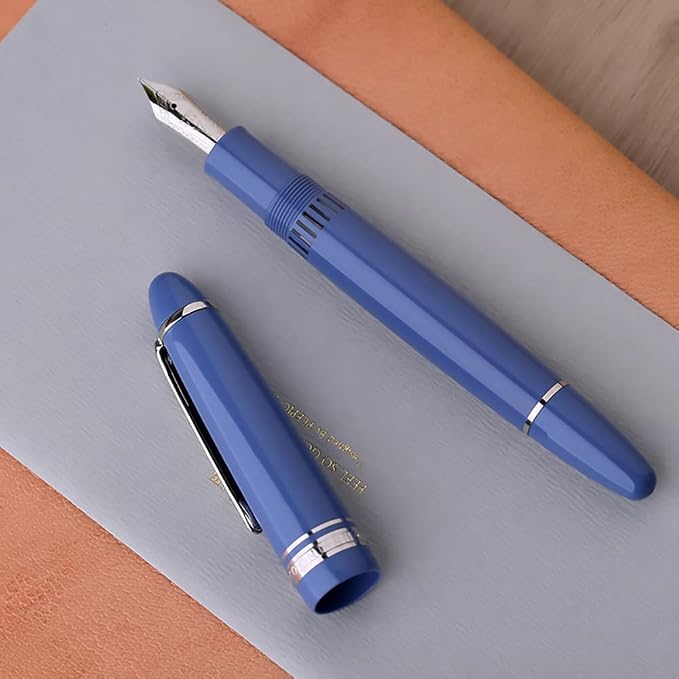 erofa Majohn P136 Piston Fountain Pen Extra Fine Nib with Box, Sky Blue Resin Writing Pen Set