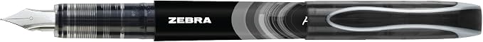 Zebra Pen, Fountain Pen, 0.6mm Fine Point, Stainless Steel Nib, Preloaded Black Ink, Smooth Ink Flow, Classic Black Barrels, No Cartridge Needed, 2-Pack (48312)