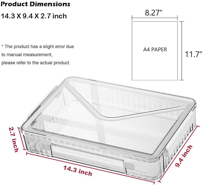 2 Pack Document Storage Clear Plastic Storage Boxes with Lids Stackable Storage Bins Paper Storage Box Containers for Organizing A4 File Paper, Document, Photo, Scrapbook