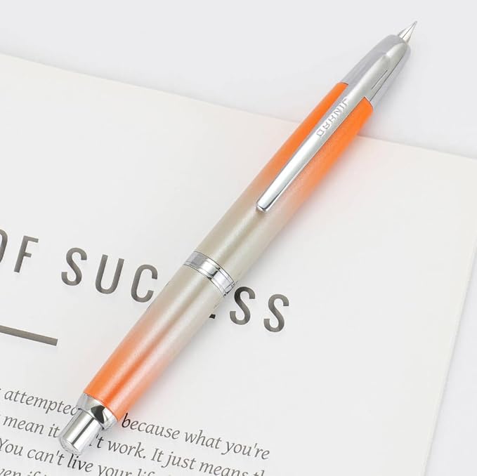 Jinhao 10 Press Fountain Pen with Box, Gradient Light Orange Retractable Fine Nib with Ink Converter Set (Silver Clip)