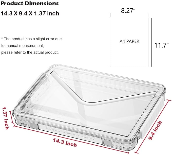 2 Pack Document Storage Clear Plastic Storage Boxes with Lids Stackable Storage Bins Paper Storage Box Containers for Organizing A4 File Paper, Document, Photo, Scrapbook