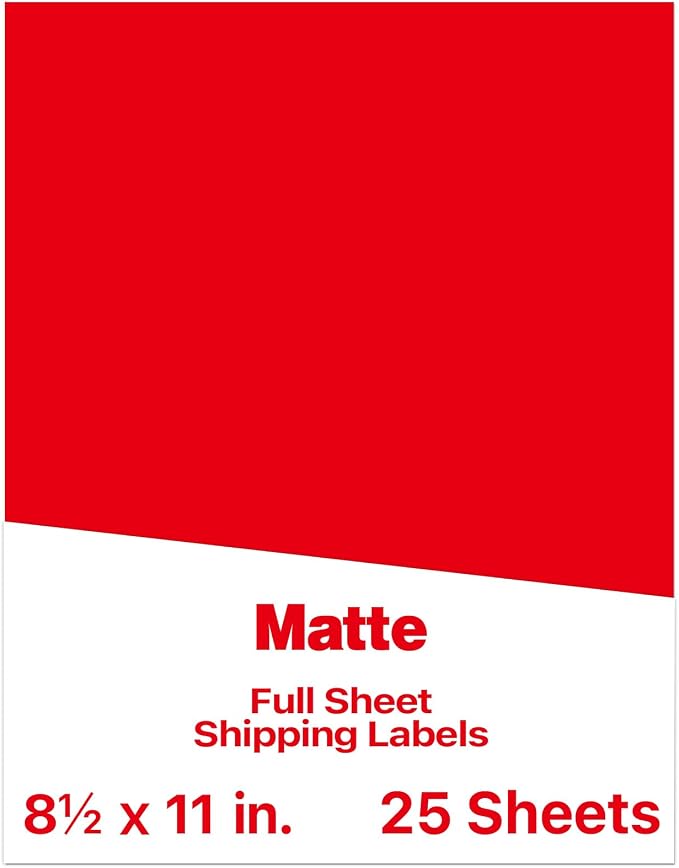 Matte Red Printable Sticker Paper, 25 Sheets Printable Sticker Paper, Laser/Inkjet Printing- Letter Size (8.5" x 11")