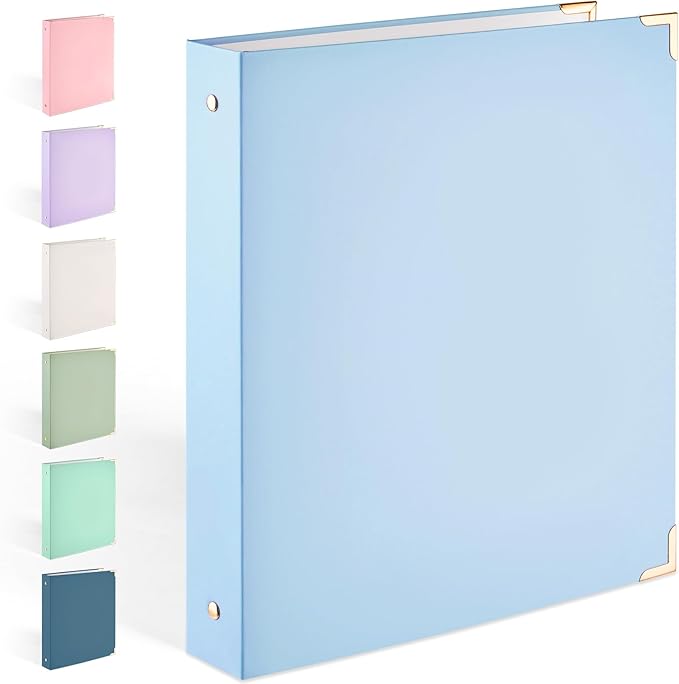 Sooez 3 Ring Binder with Metal Corners, Cute 1 Inch Binders Fits 175 Sheets of Paperwork, Three Ring Recipe Binder with Pocket for Women School Home Office Supplies, Letter Size 8.5x11, Light Blue