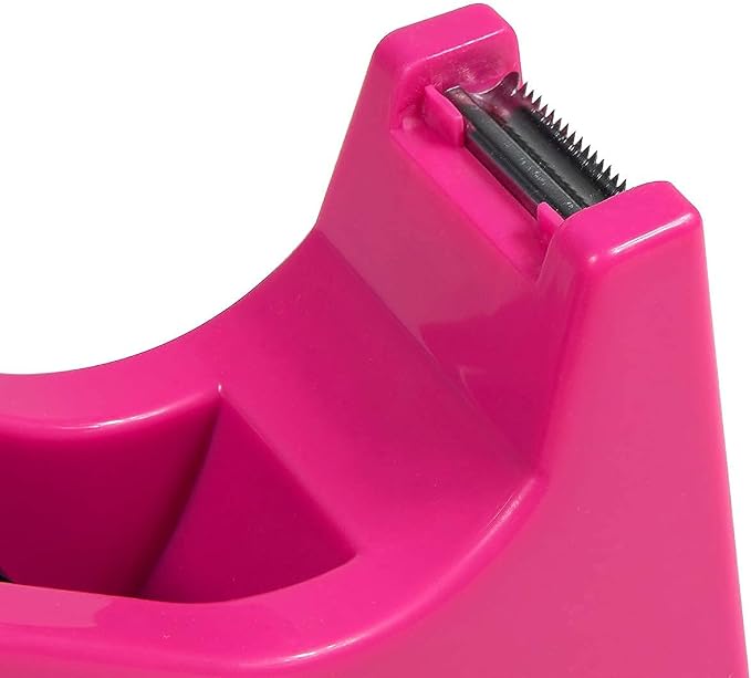 Desktop Tape Dispenser Adhesive Roll Holder (Fits 1" & 3" Core) with Weighted Nonskid Rose red