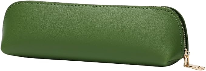 Pencil Case Small Pencil Pouch Slim (Green, Faux Leather)