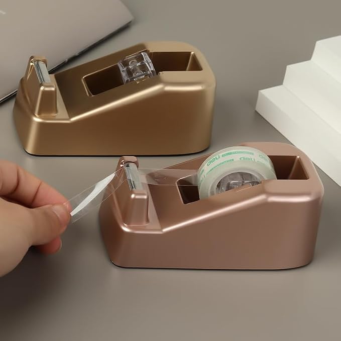 Basics Desktop Tape Dispenser, Office Desk Tape Dispenser, Heavy Duty Desk Accessories Office Tape Dispensers, Weighted Non-Skid Base,Ideal for Home, Office, School, or Business (Gold)