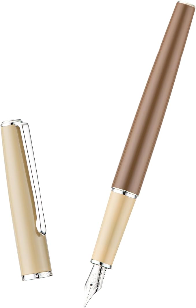 Hongdian 920S Fountain Pen Brown Metal Pen, Iridium M Nib Classic Pen with Ink Converter