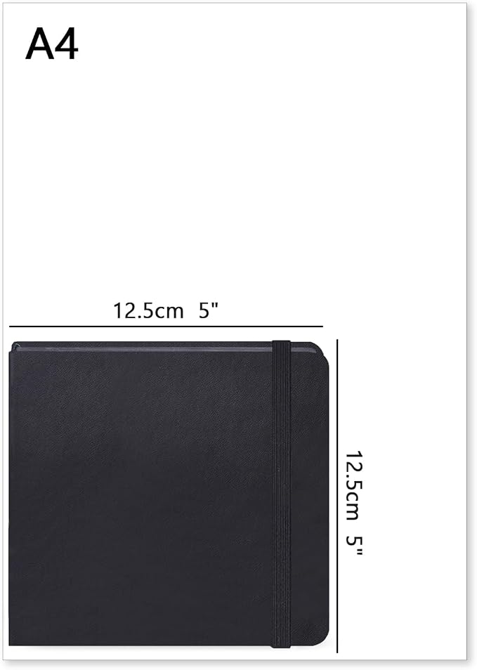 5x5 Inch Black Paper Sketchbook,Small Hardcover Mixed Media Sketch Pad | PU Cover,150 GSM Acid Free Artist Drawing Paper,Travel Journal Blank Notebook for Adults Sketching,Illustration.