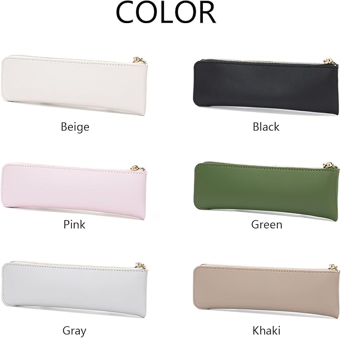 Faux Leather Pencil Case Slim Pencil Pouch Durable Zipper Stationery Bag Small Travel Use（Gray/FL）