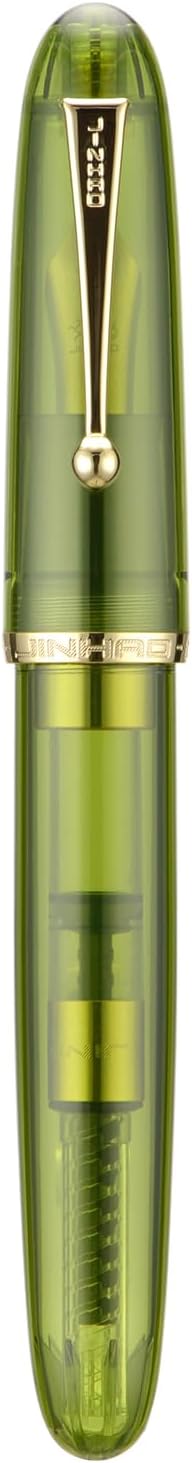 Jinhao 9019 Fountain Pen Dadao Series Heartbeat Nib, #8 Medium Point Green Acrylic Gold Trim with Large Converter